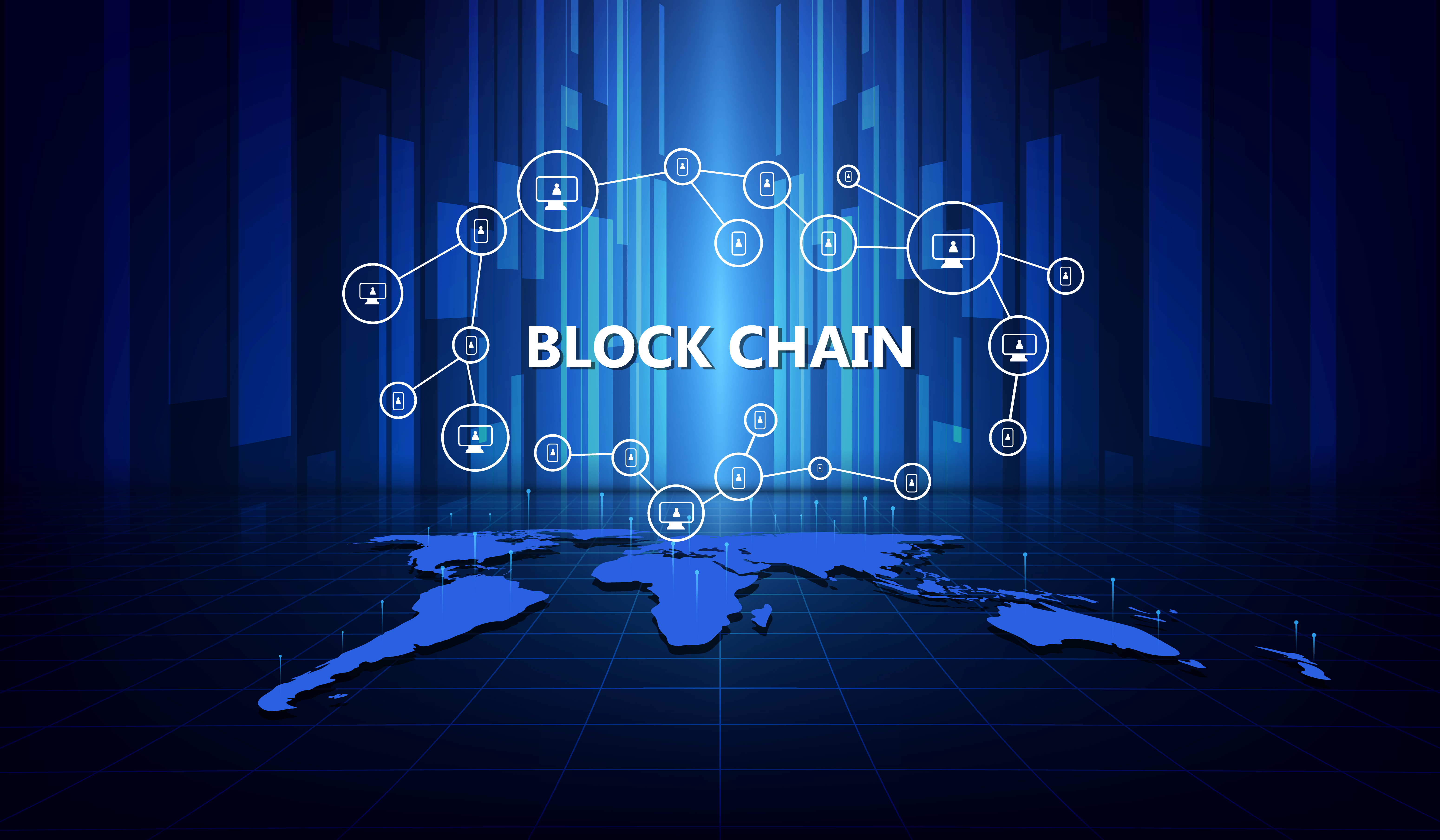 Blockchain network concept, distributed ledger technology, chain
